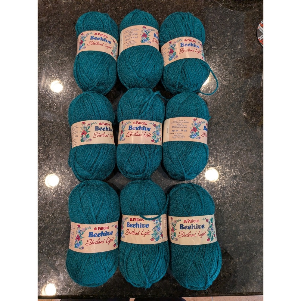 9 Skeins Patons Beehive Shetland Light Yarn Teal Blue Lot 4729